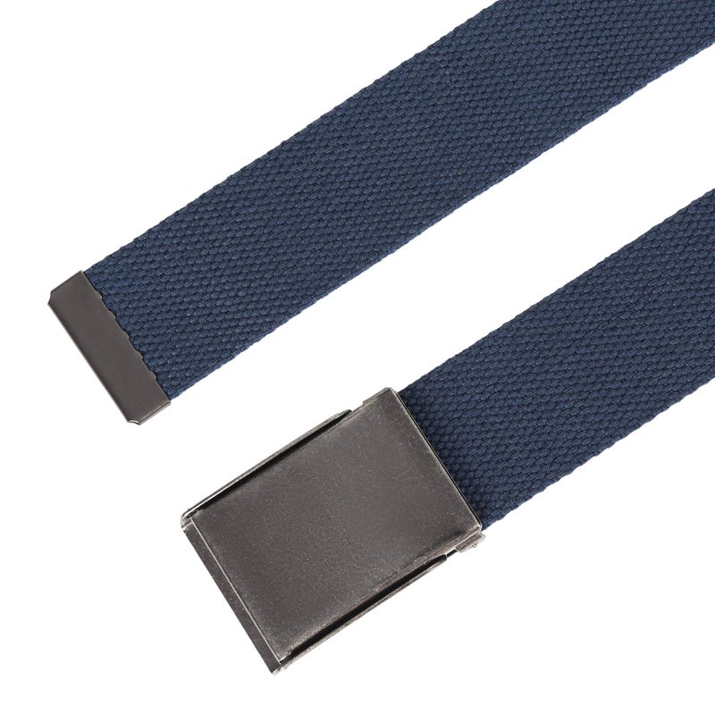 Mile High Life Canvas Web Belt | Cut to Fit Up to 52" | Flip-Top Matte Silver Nickel Buckle (Navy) - Image 3